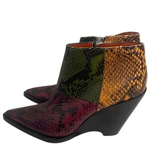 Acne Studios Multicolor Snakeskin Embossed Leather Wedge Ankle Boots size 7/37